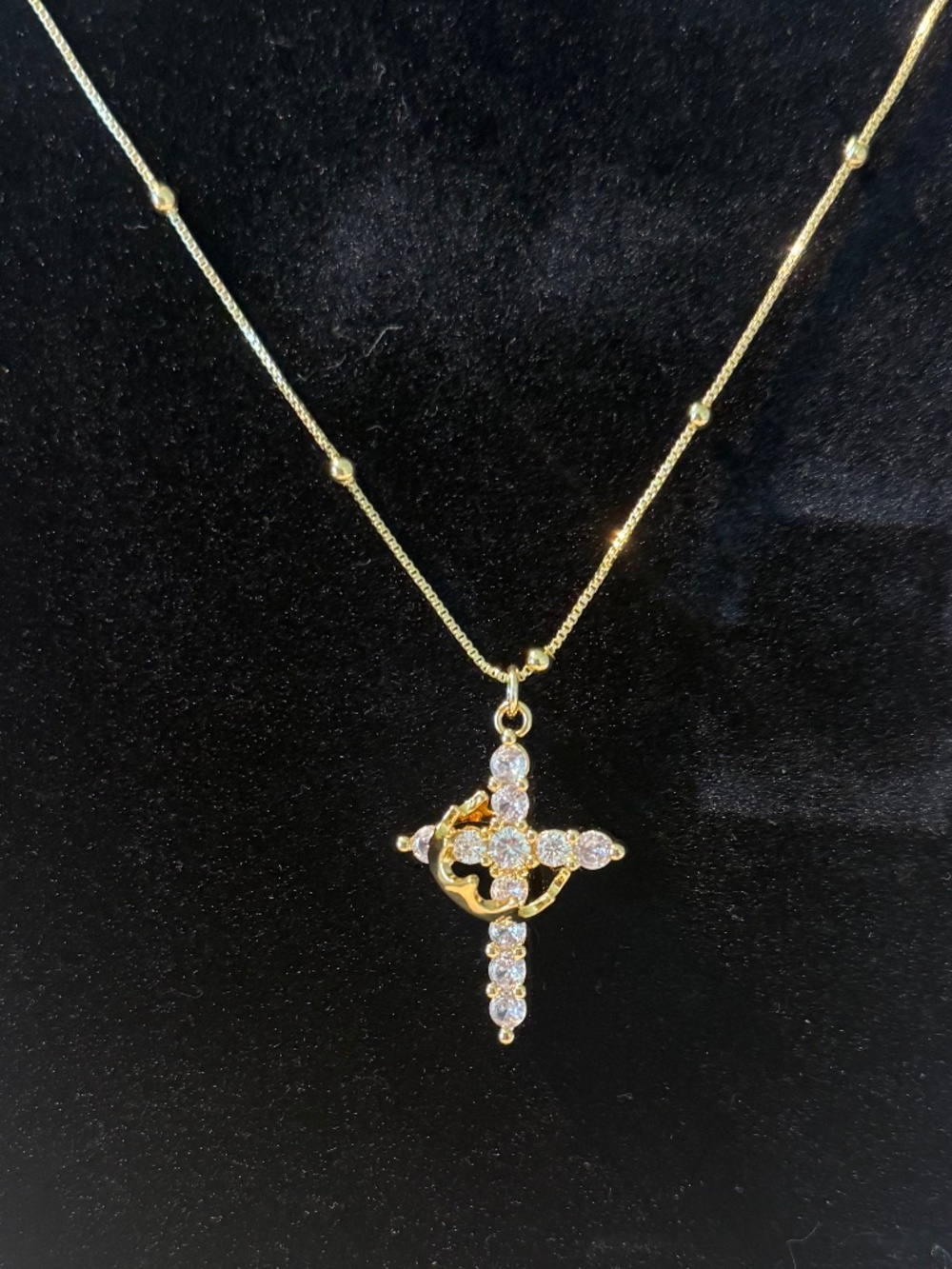 Cross and Crown Necklace - Paving Zircon Cross Rotating Crown Women's Necklace - Picture 2 of 5